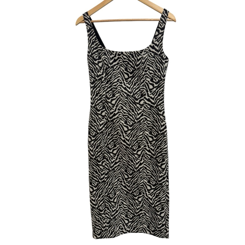 Banana Republic Zebra Print Square Neck Midi Dress Women’s 6 Black White
